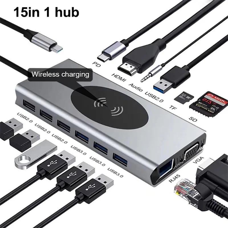 

Docking Station USB Type C HUB To HDMI-Compatible Adapter OTG Vga RJ45 Lan Multi USB PD 3.0 USB-C for MacBook Pro Air 4KSplitter
