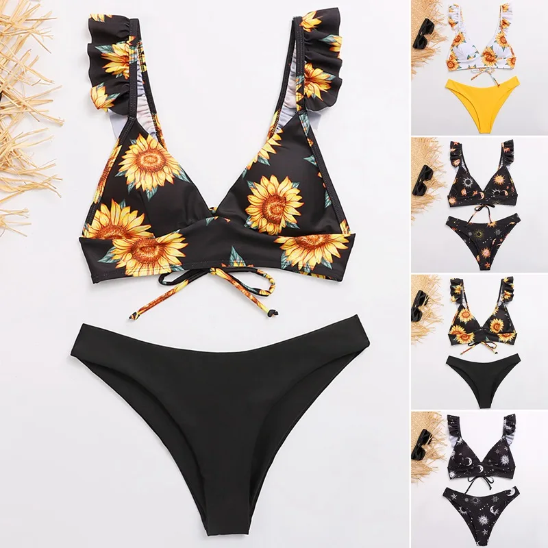 

Sunflower Printed Bikini Set Sexy Swimwear Women 2020 Mujer Push Up Padded Biquini Bathers Bandage Bathing Suit Swimsuit Bikini