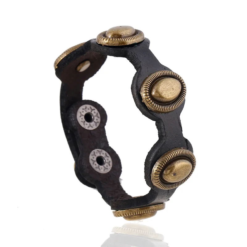 Мужской и женский браслет из воловьей кожи с заклепками металлический ремешок