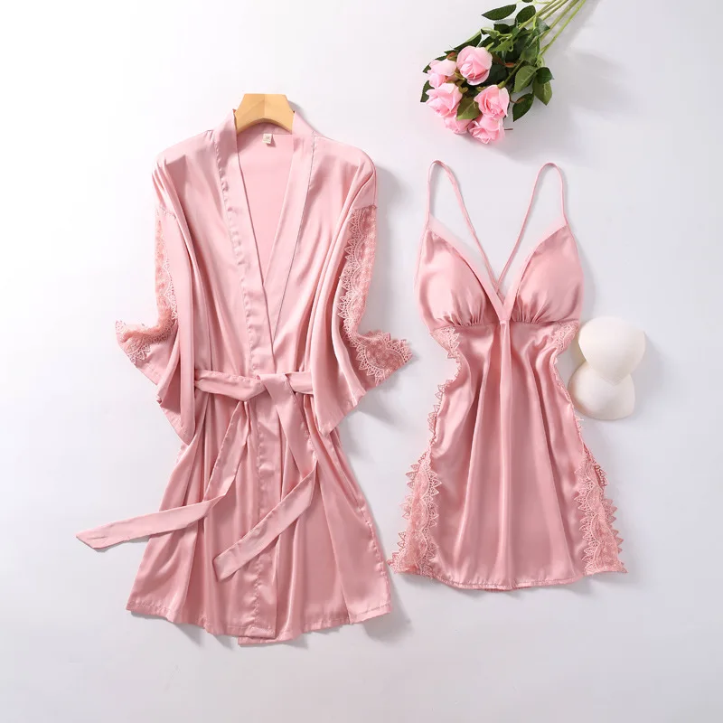 

Fiklyc Luxury Womens Pajamas Nightwear Low Price Two Pieces Summer Sleepwear Sexy Nighty Ice Silk Padded Homewear Pijamas Sets