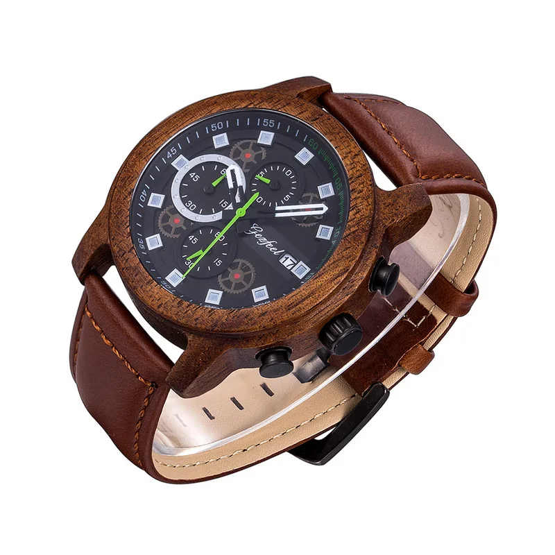 

2020 Real Rushed Goffel Brand Men's Watch Amazon Popular High Quality Sports Wood Waterproof Quartz