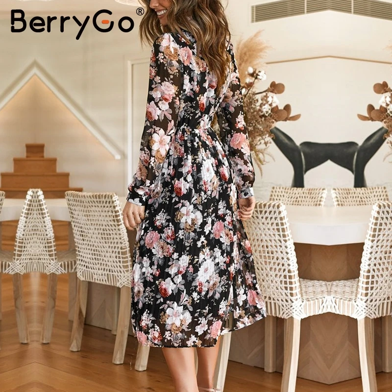 Женское платье в стиле бохо BerryGo элегантное свободное с длинным рукавом и