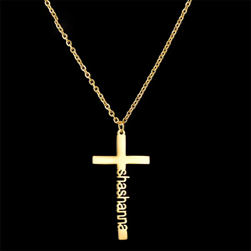 Customized Cross Necklace with Name Vintage Personalized Stainless Steel Pendan Necklace for Women Lady Party Jewelry Gifts