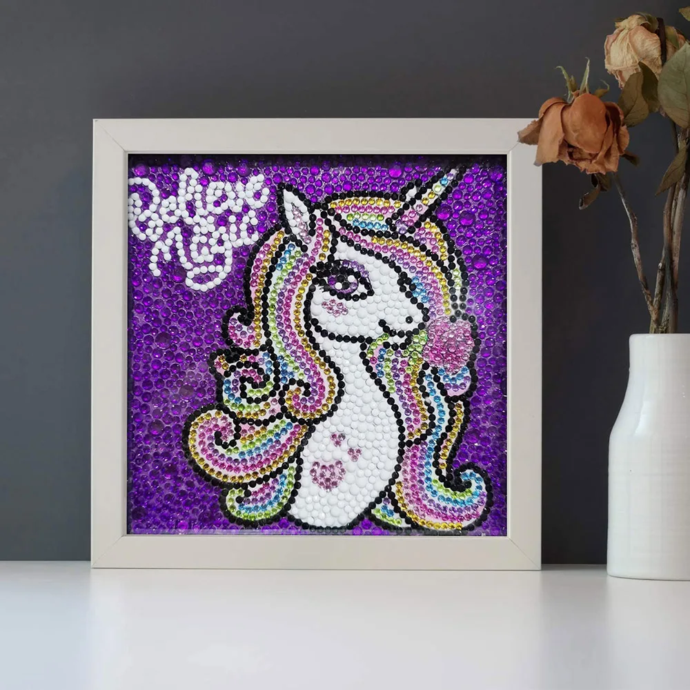 

DIY Mosaic Craft Kit and Easy brilliant 5d Diamond Painting Kits with/ No Wooden Frame for Children Up 6 Years Old(Unicorn)