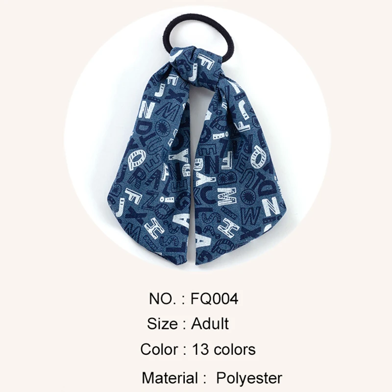 

Geebro New Denim Leopard Polka Dot Long Ribbon Ponytail Scarf Hair Tie Scrunchies Women Girls Elastic Hair Bands Stars Letter