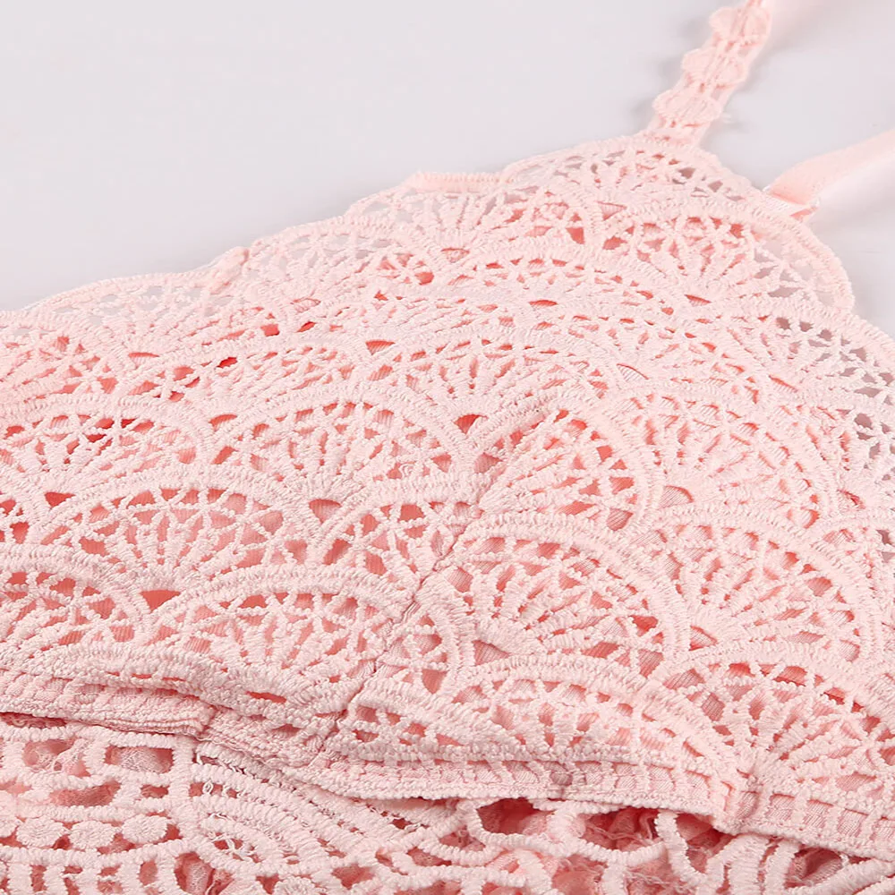 

SEBOWEL Lace Crochet Cropped Tops for Woman Summer Adjustable Straps with Thin Padding Bras Top Female Sleeveless Crop Tops