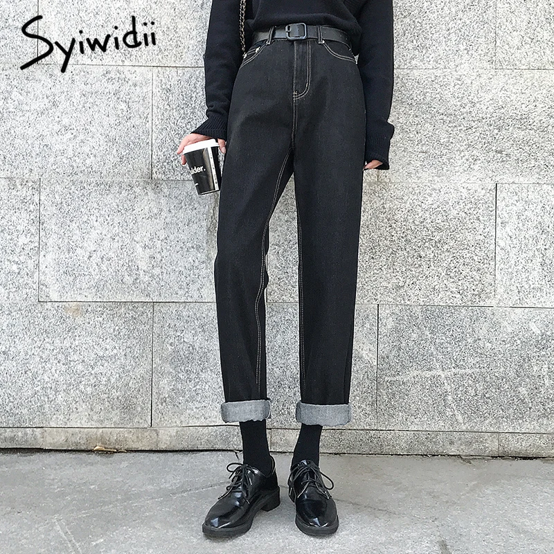 Черные джинсы женские джинсовые брюки с высокой талией Длинные прямые