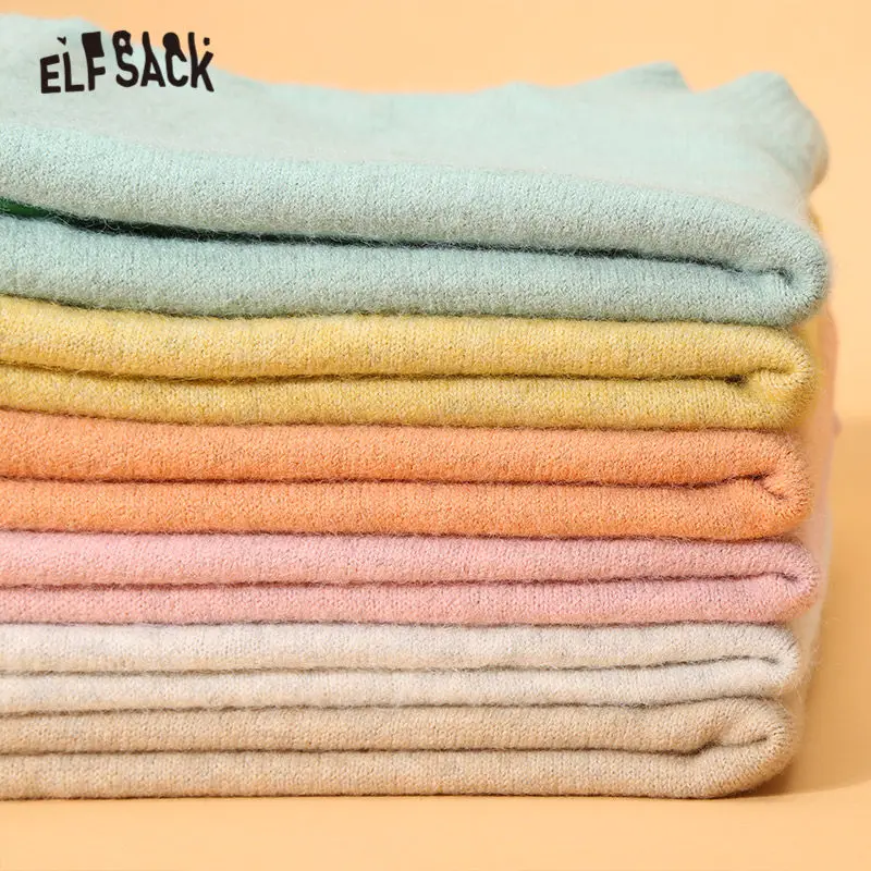 ELFSACK Multicolor Solid Casual Knit Split Pullover Sweater Women 2020 Winter Pure Korean Drop Shoulder Sleeve Ladies Basic Tops | Женская