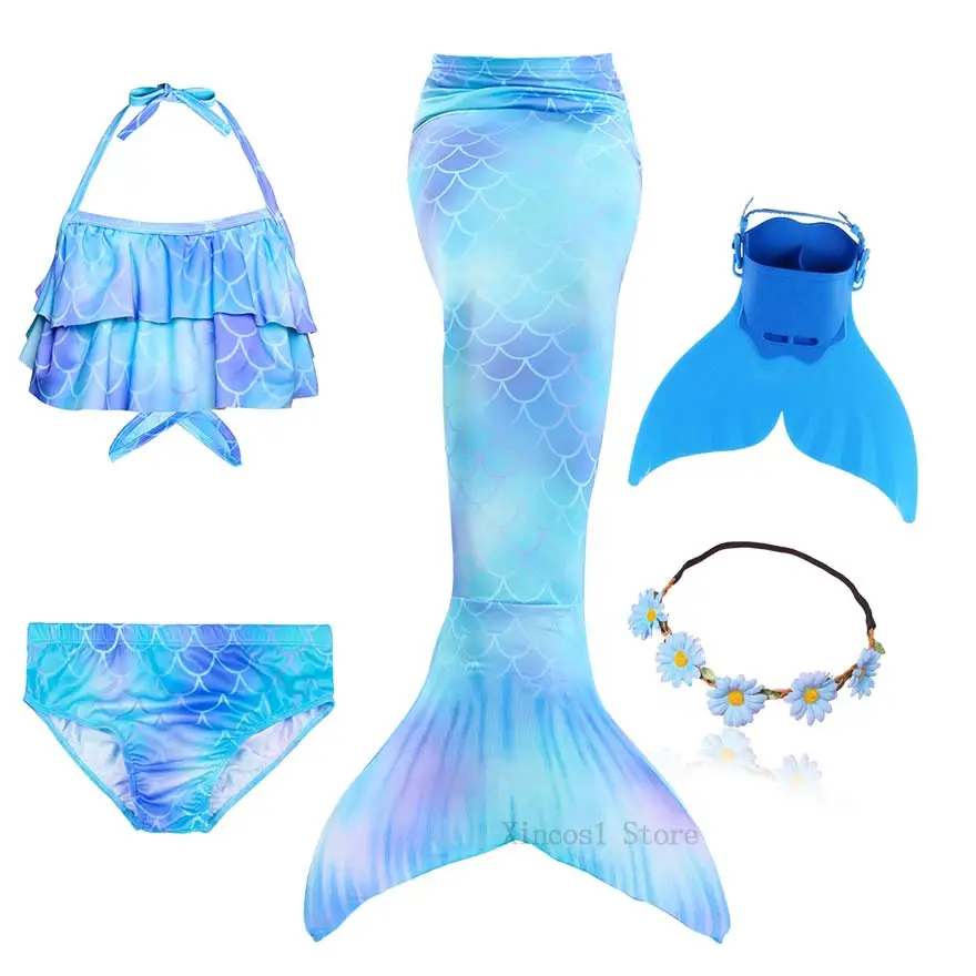 Package 2 Fancy NEW the Little Mermaid Tail with Garland or With Monofin Swimsuit for Kids Girls swimmable Bathing Suit Mermaid Costume - Цвет: Package 2