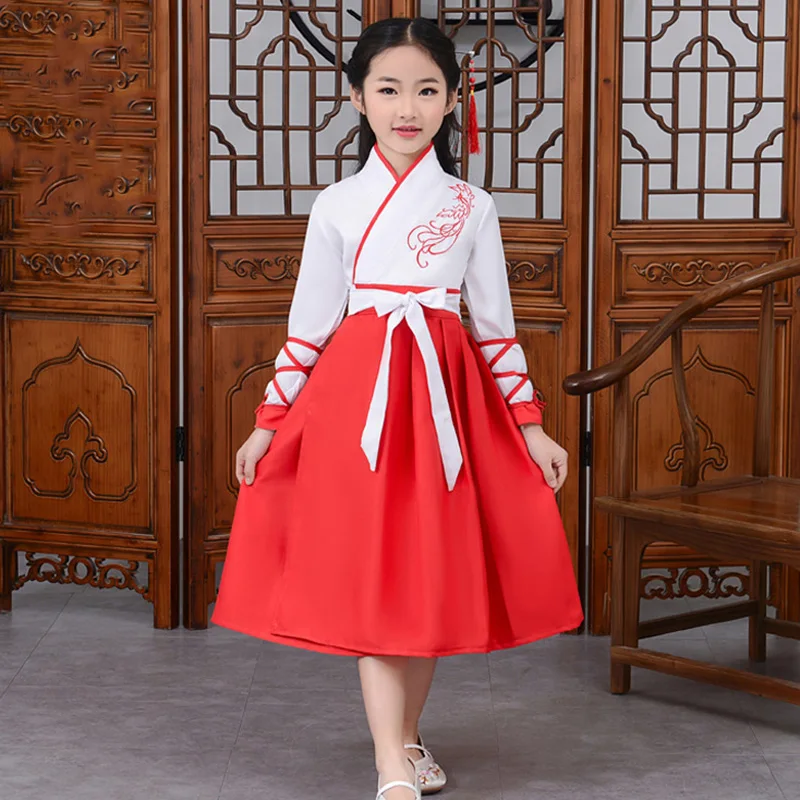 Girl Red Suit Древний Hanfu детский танцевальный костюм для взрослых, народное платье для девочек и мальчиков, традиционная китайская одежда, стильные праздничные наряды, нарядная сцена - Цвет: Girl Red Suit
