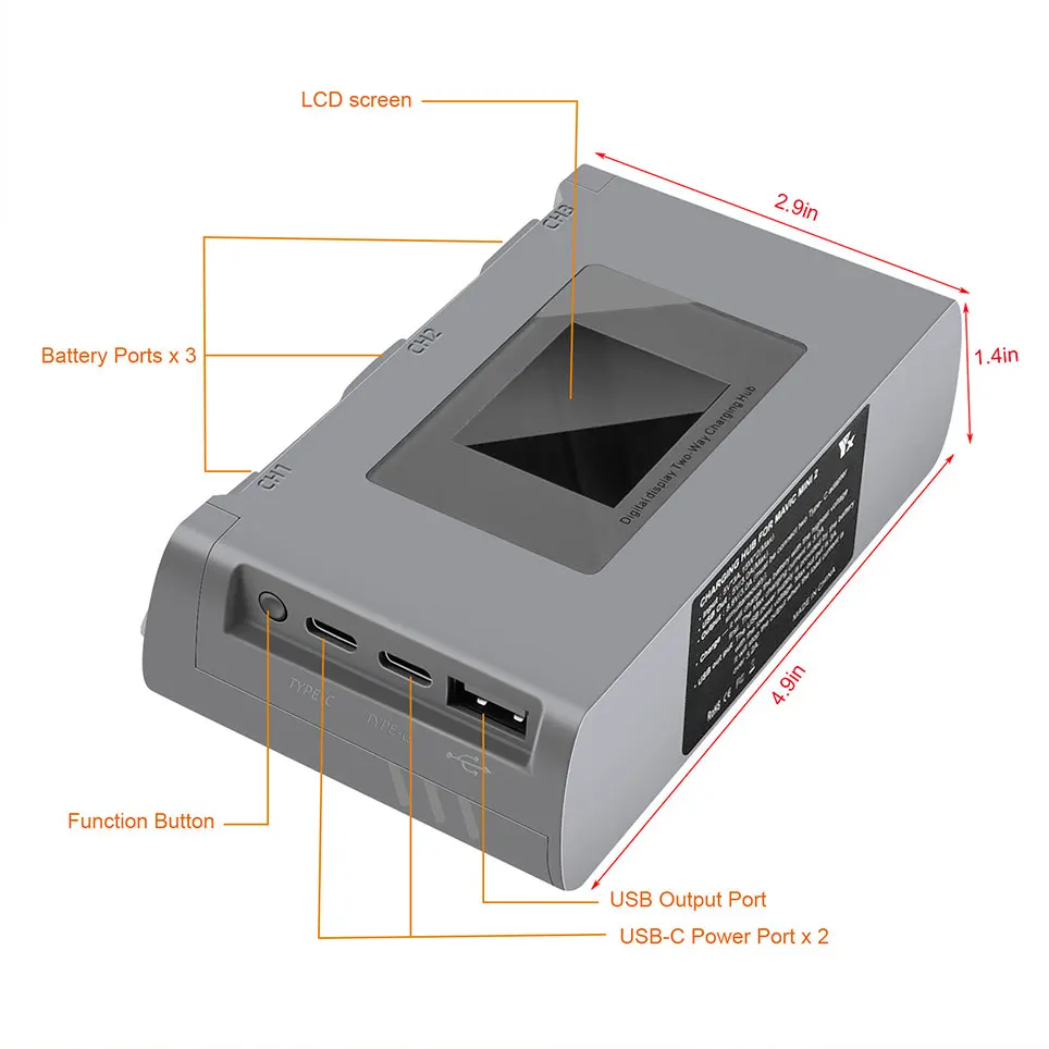 Зарядное устройство с двумя аккумуляторами цифровым ЖК-экраном для DJI Mavic Mini SE/Mini 2