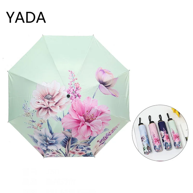 

YADA Fashion Flowers Print Umbrellas Windproof Folding Sunny And Rainy Umbrellas For Women Parasol Sun Compact Umbrella YD210045