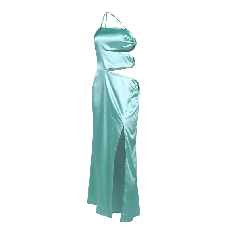 

Boho Summer Elegant One Shoulder Long Dresses Women Sexy Bandage Hollow Out Side Slit Evening Beach Party Dress Sundress