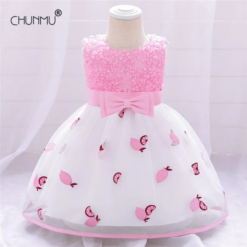 

Newborn Baby Girls 1st Year Birthday Party Dress Elegant Flower Bowknot Princess Dress Infant Baptism Gown Toddler Girls Clothes