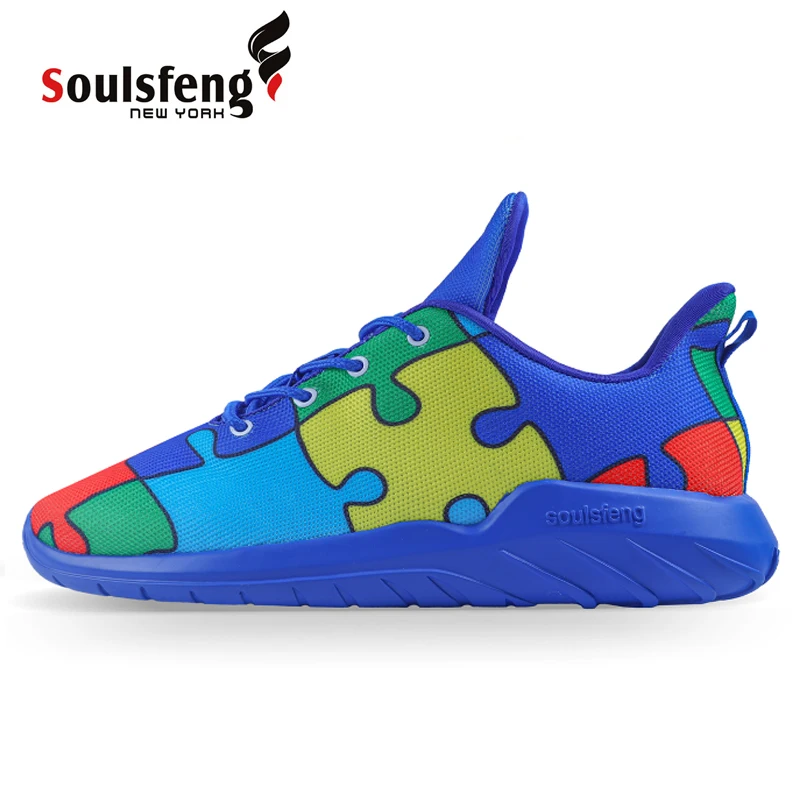 Soulsfeng Puzzle Pattern Sneakers Freeknit  Printed Upper Biodegradable Sneakers Environmental Friendly Material Running Shoes