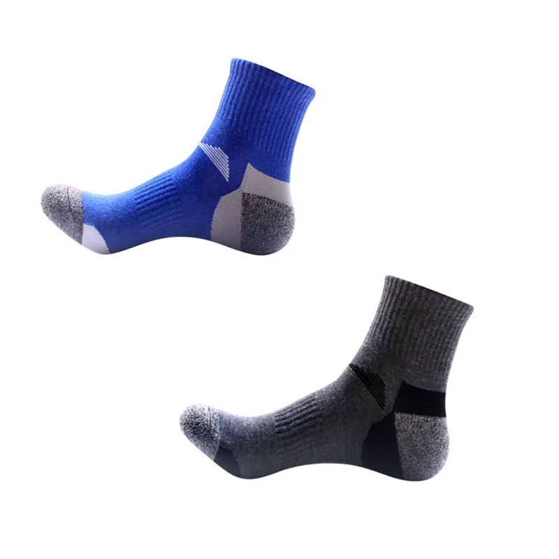 blue dark gray 2 пары летних спортивных тепловых хлопчатобумажных кашемировых мужских носков унисекс, бесшовные носки для альпинизма, пешего туризма, катания на лыжах, европейские размеры 39-44, Meias - Цвет: blue dark gray