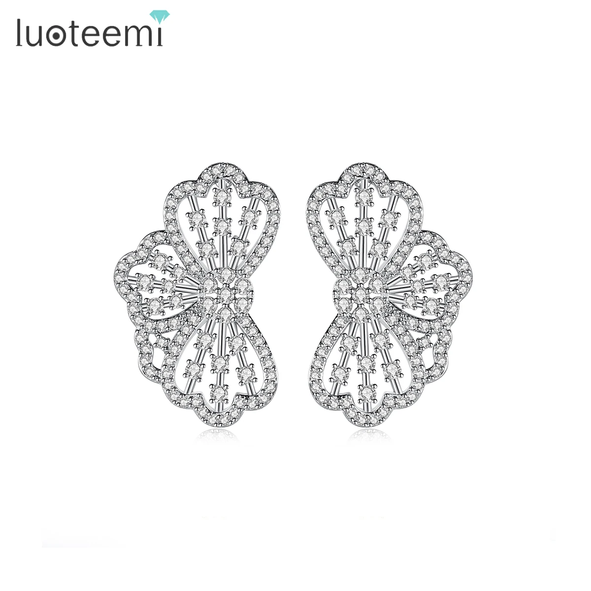 

LUOTEEMI Clear Flower Petal Zirconia Crystal Drop Earring Marquise Cut Cluster Bridal Wedding Jewelry for Women Christmas Gifts