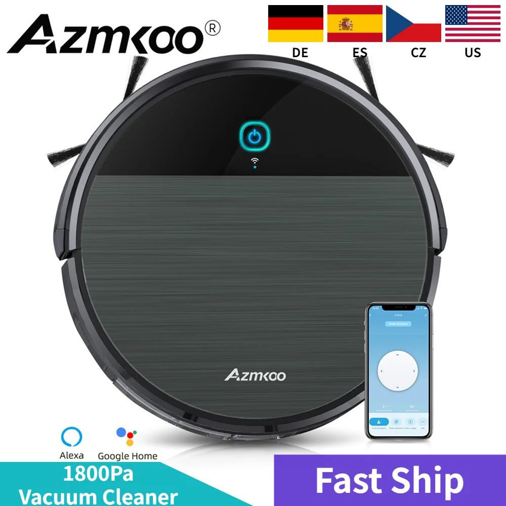 Azmkoo Robot Vacuum Cleaner with 1800Pa Powerful Suction Self-Charging Deep Cleaning for Pet Hair Floors Carpet Cleaner Machine