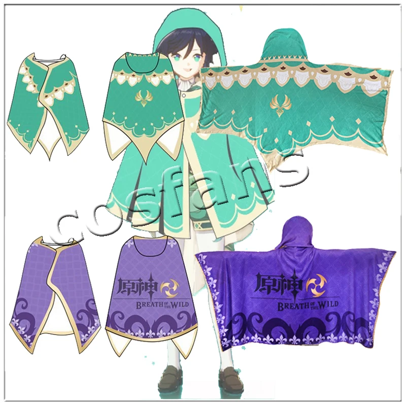 

Game Genshin Impact Keqing Venti Cosplay Cloak Cute Cartoon Printed Winter Blanket Flannel Air Conditioning Blanket Costumes