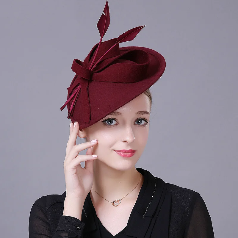 

Spring And Autumn Women's British High Quality Wool Tweed Retro Headdress Elegant Banquet Hat