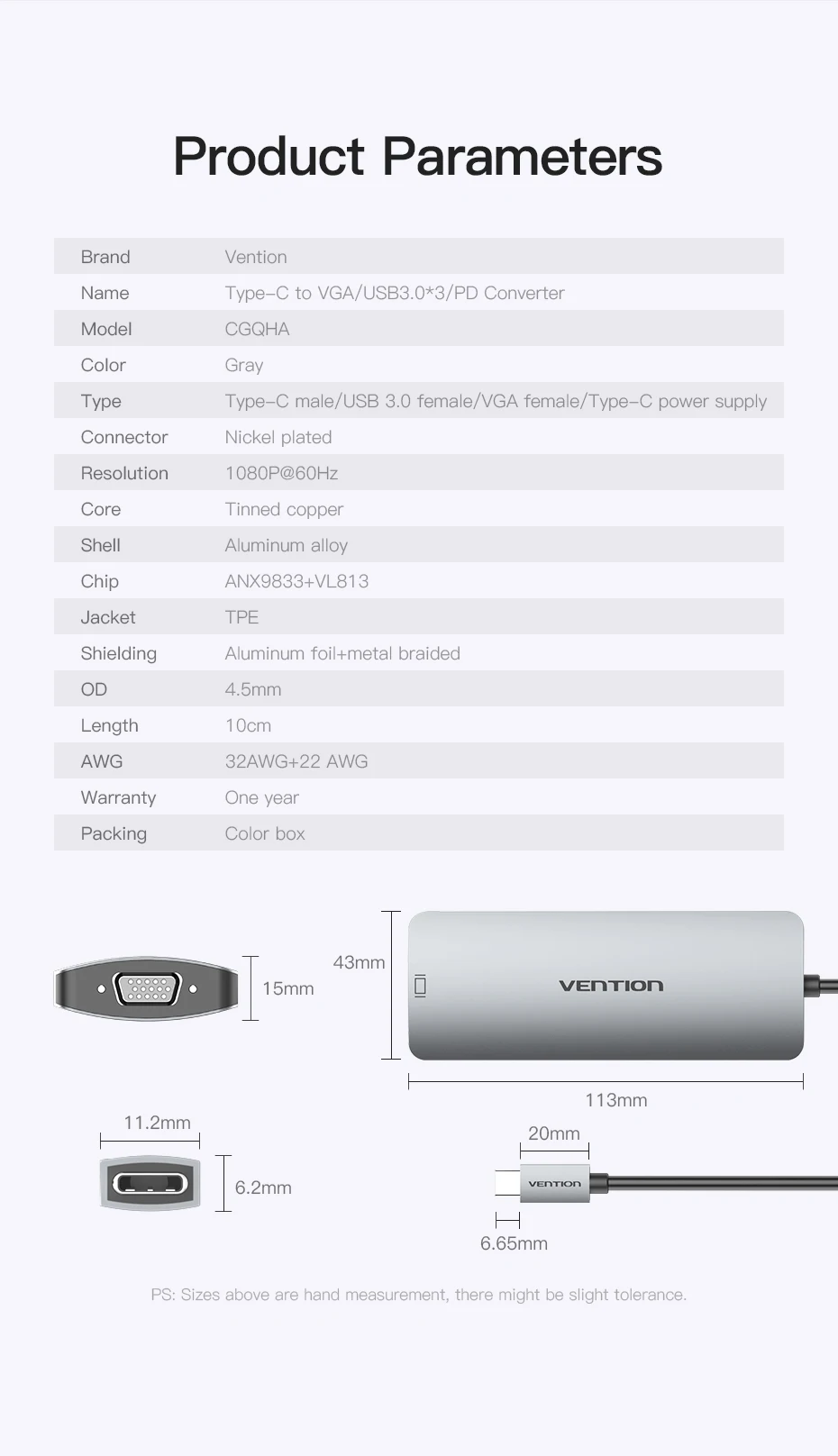Vention USB C к VGA концентратор 1080P 60 Гц USB 3,0 концентратор тип-c к VGA конвертер для MacBook Pro Chromebook Pixel Thunderbolt 3 адаптер