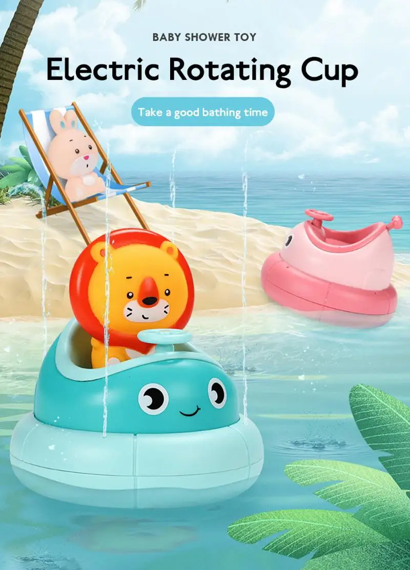 

2021Children Bath Toy Bathroom Electric Rotating Cup Toy Cartoon Lion Rabbit Bath Toys Spray Water Puzzle Play Toy For Kids Gift
