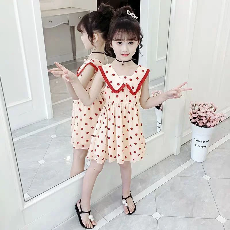 

Girl Clothes 2 To 8 Years 2022 Summer Children Wave Point Chiffon Princess Dress Soft Breathable Fashion Party Kid Infant Outfit