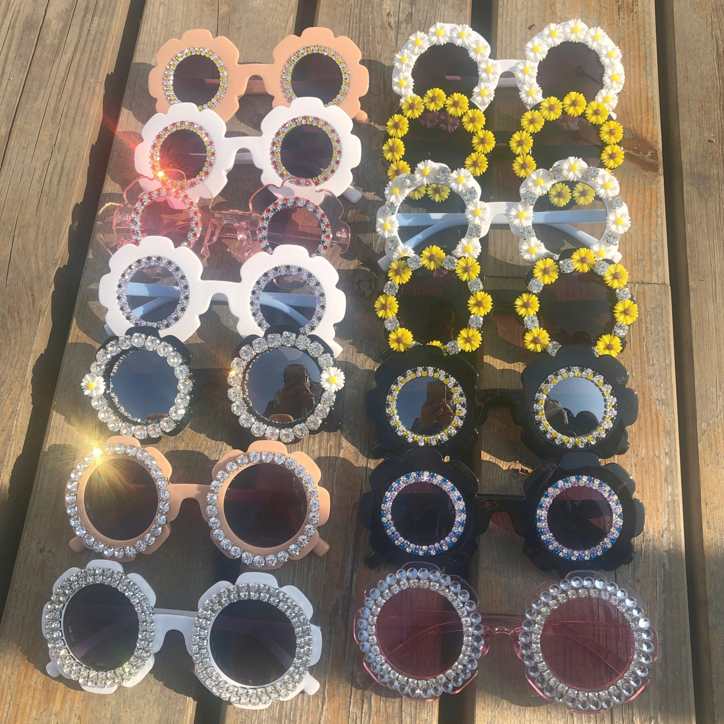 

Великолепные Круглые детские солнцезащитные очки, детские очки с бриллиантами и цветами, милые маленькие детские солнцезащитные очки, летн...