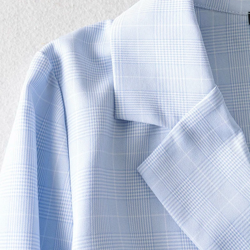 Plaid Blazer Set 2 piece set Single-breasted Short Jacket and high waist Ninth pants women's costumes Women Suits Female Sets |