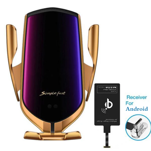 Gold for Android Qi автомобильный телефон Holde R1 10 Вт автомобильное беспроводное зарядное устройство для iPhone huawei для LG Инфракрасный индукционный автоматический зажимной держатель для мобильного телефона - Цвет: Gold for Android