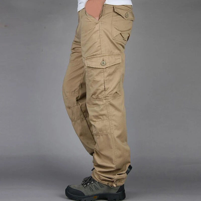 Брюки-карго мужские прямые штаны с карманами длинные брюки уличная одежда слаксы