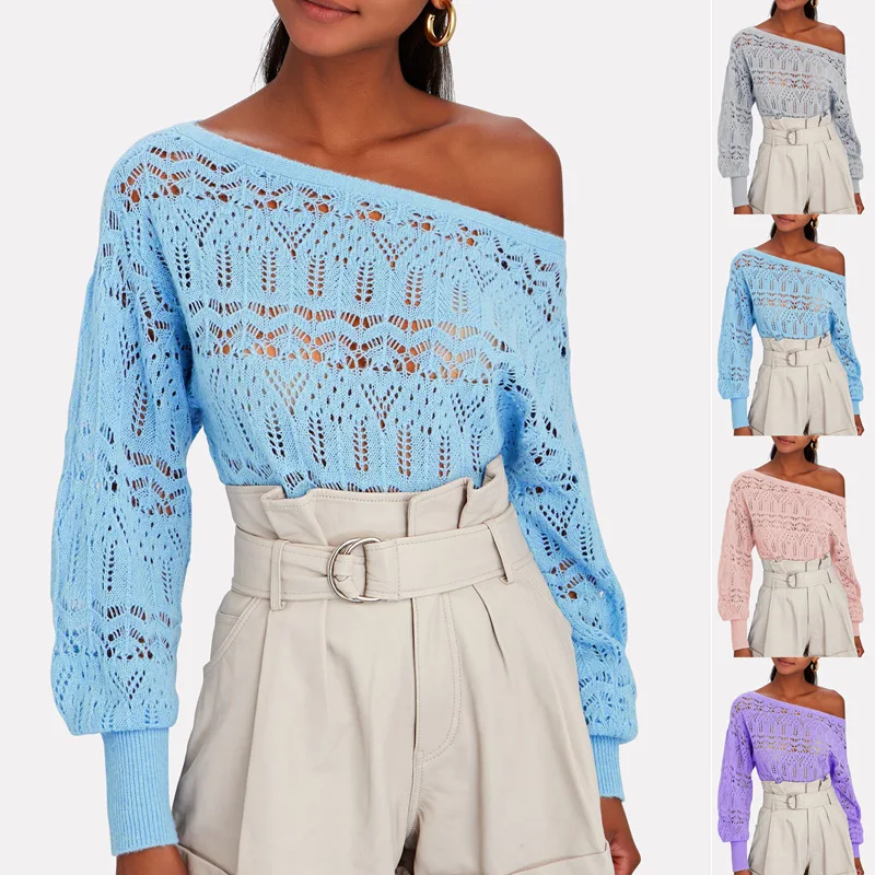 

Повседневный свитер большого размера, Женский однотонный вязаный пуловер с круглым вырезом, акриловая блузка с длинными рукавами, Осень-зи...