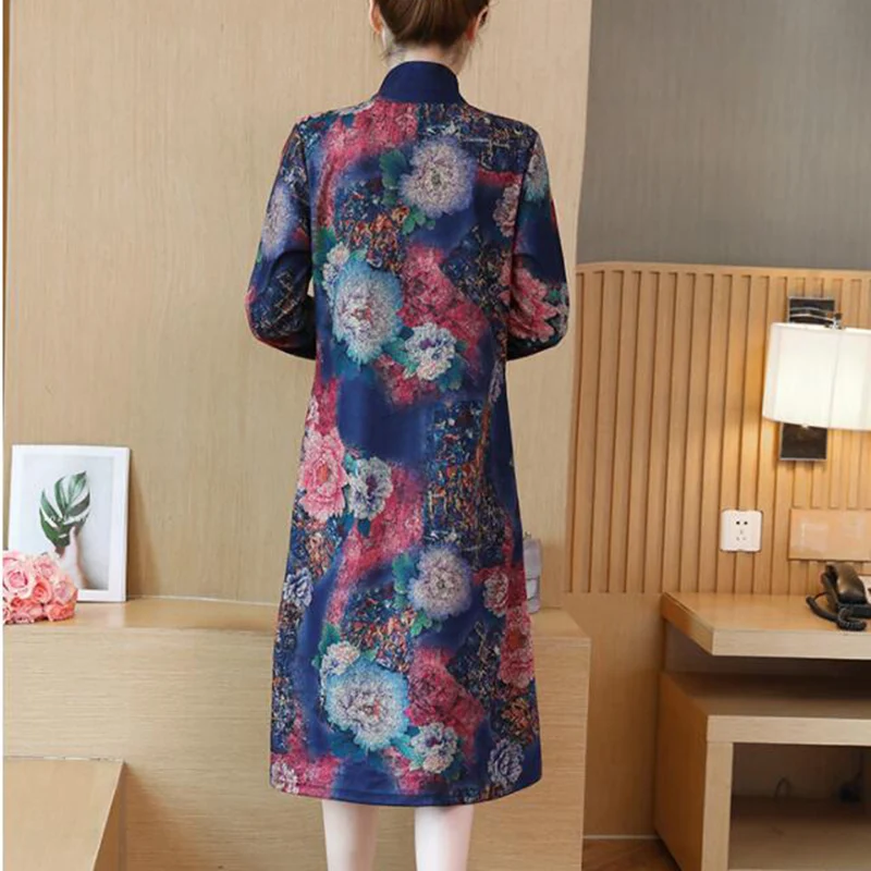 

Winter Dress Women New Turtleneck Pullover Print Woolen Dress Long Sleeve Plus Size 5XL Long Women Dress Vestidos Autumn Clothes