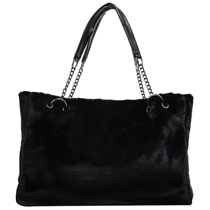 Original Brand Autumn And Winter Plush Shoulder Bag& Large Capacity Chain Tote Bag Width 49cm High 31cm Thickness 13cm