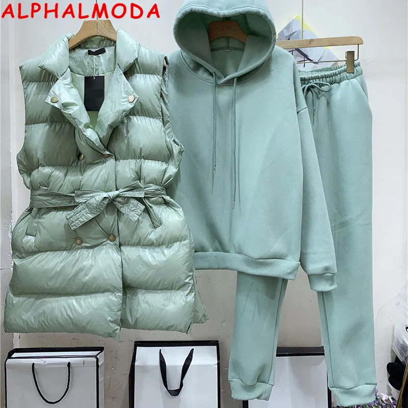 Женский двухбортный жилет ALPHALMODA блестящий стеганый с капюшоном на флисе