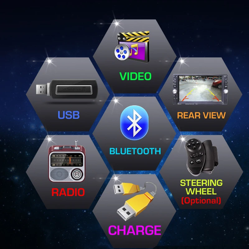 Автомагнитола HD 6," сенсорный экран стерео 2 Din Bluetooth FM ISO мощность SD USB Aux вход Mp5 плеер нет или с камерой