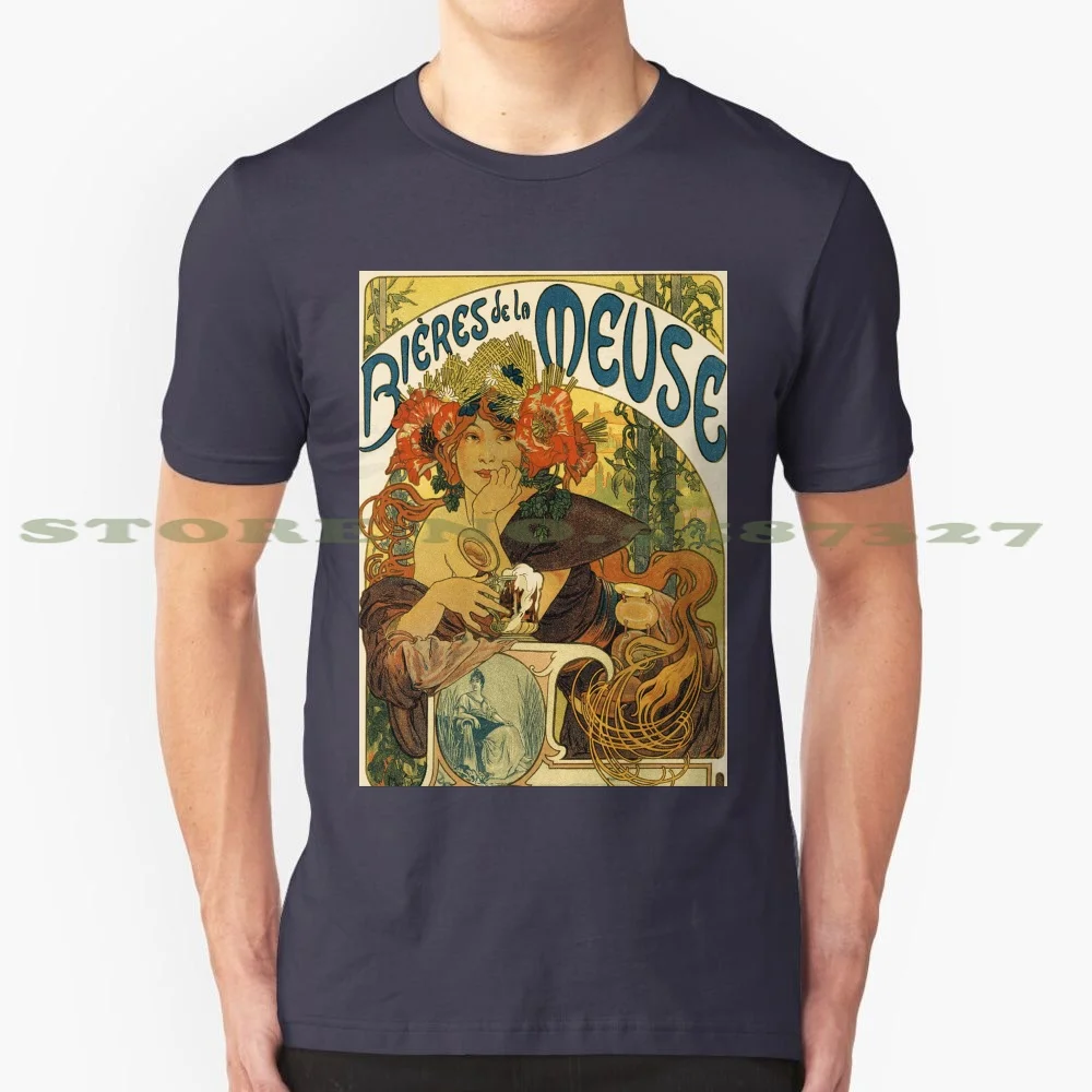 Alphonse развлекательный постер пиво-де-ла-Мёз 1896 г. 100% хлопковая футболка очень