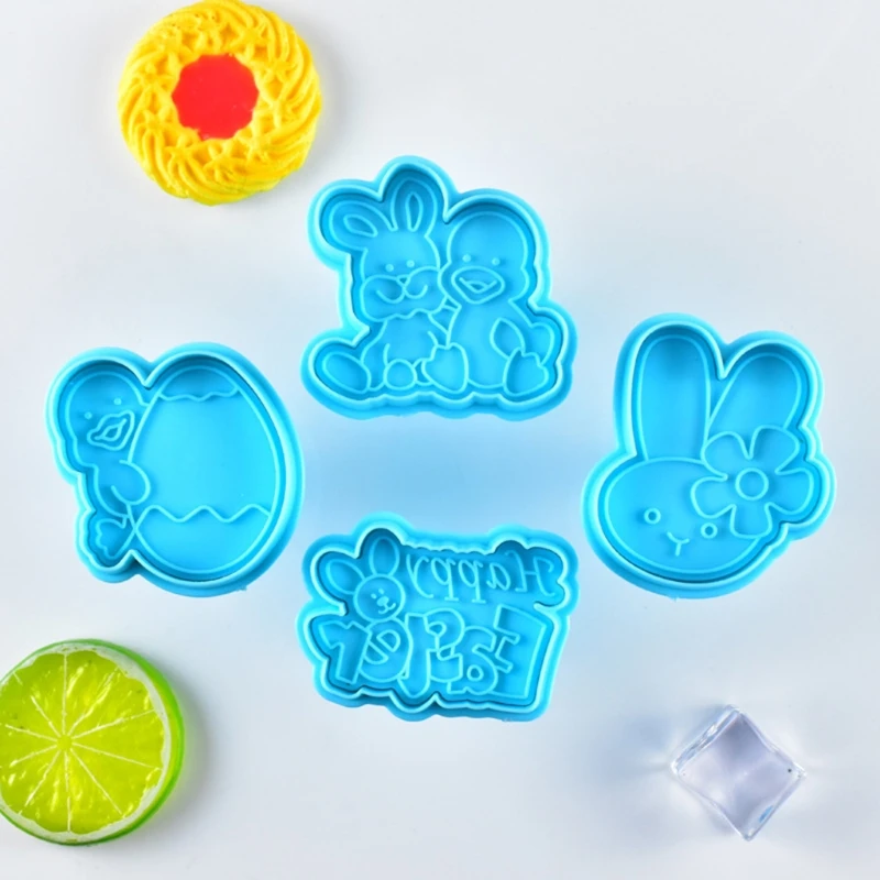 

4pcs Easter Bunny Plastic Baking Mold Kitchen Biscuit Cookie Cutter Pastry Decor