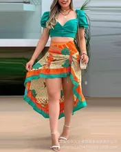 2022 primavera novo feminino impresso terno saia (1)