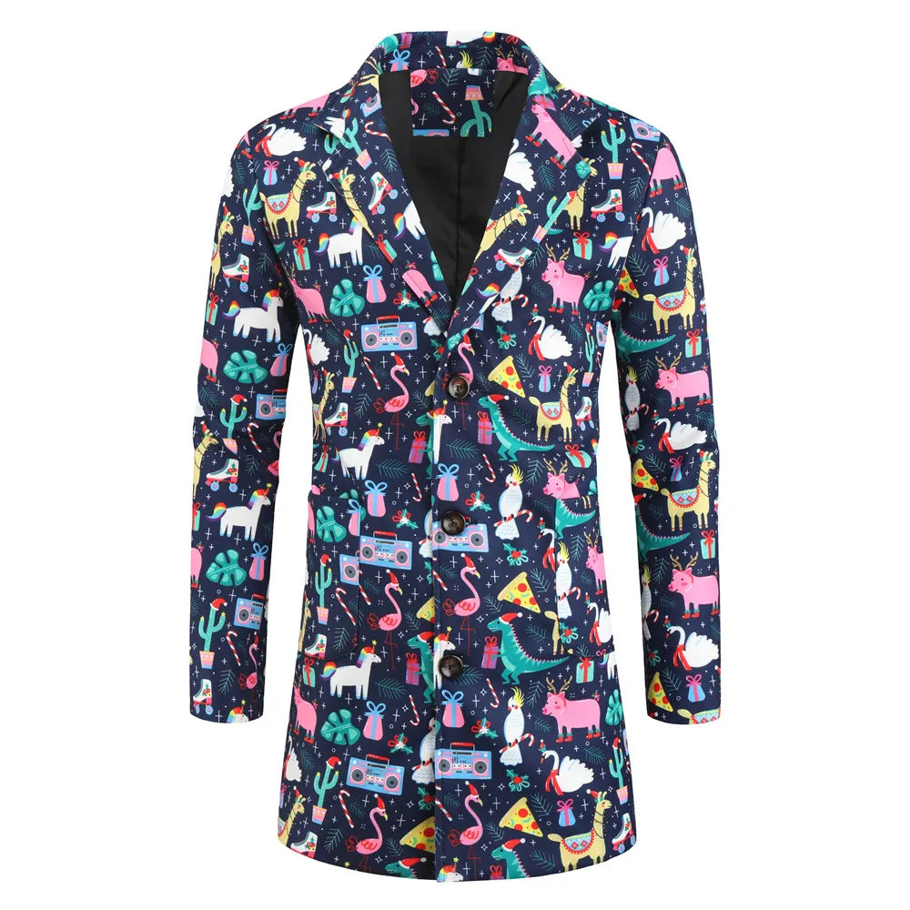 

2020 NEW Men's Coats Vintage Ethnic Christmas Fun Print Windbreaker Jackets man floral jackets male Single Button Handsome coats