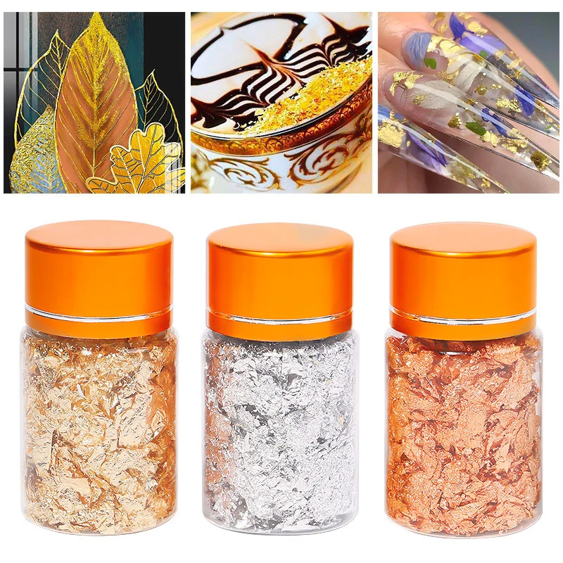

1 Bottle Decorative Gold Leaf Flakes 3/5g Gold Silver Confetti Nail Art Painting Material Decorating Foil Paper Party Supplie
