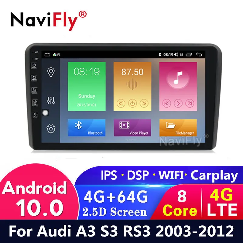 Android 10 4G + 64G Автомобильный dvd gps для Audi A3 8P автомобильный радио мультимедиа 2003 2012 S3