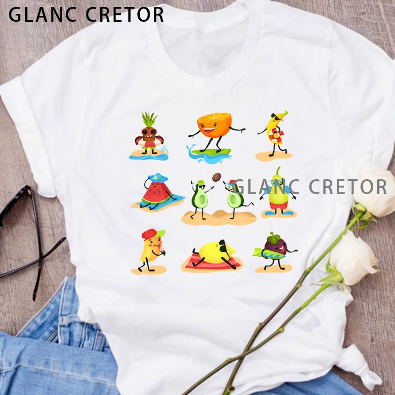 

Women Graphic Avocado Cat Printing Female Tees Print Tops T Shirt Womens T-Shirt Cartoon Fruit Clothes Floral Lady Clothing