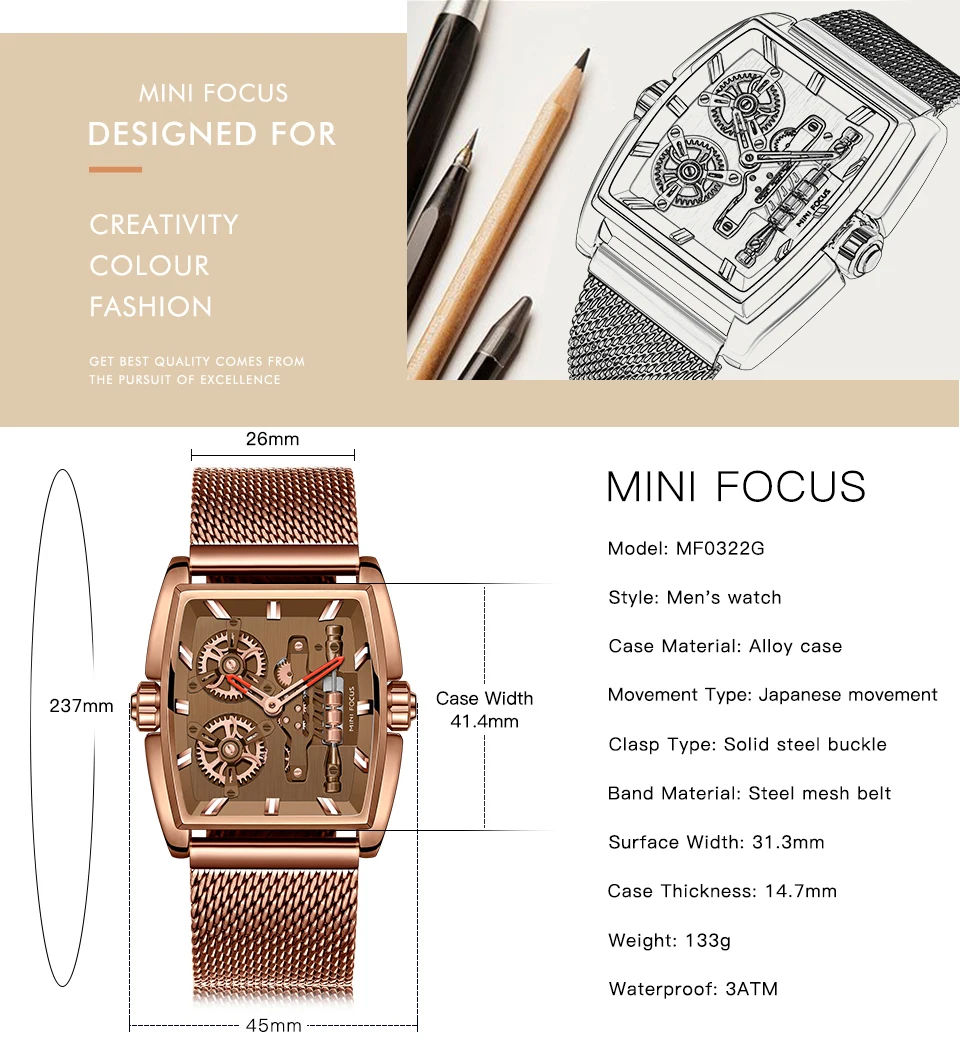 Часы скелетоны MINIFOCUS Мужские кварцевые армейские модные спортивные брендовые