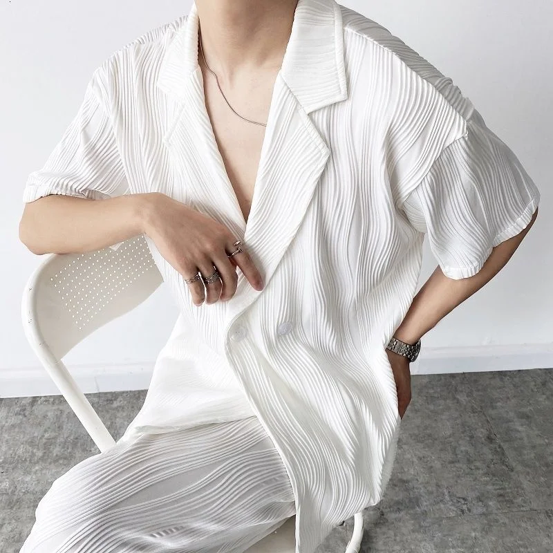 

Summer Fold Suits Men Korean Casual Suits Men's Fashion Loose Formal Suits Men's Social All-match Short-sleeved Dress Suits Men