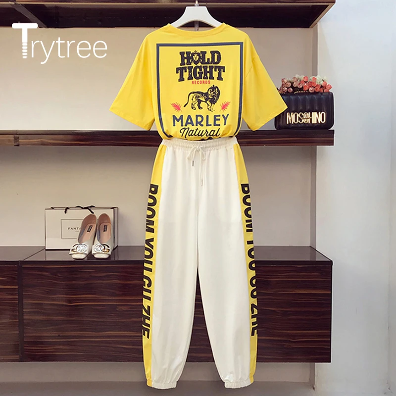 Trytree 2020 летний комплект из двух предметов повседневная желтая футболка с круглым