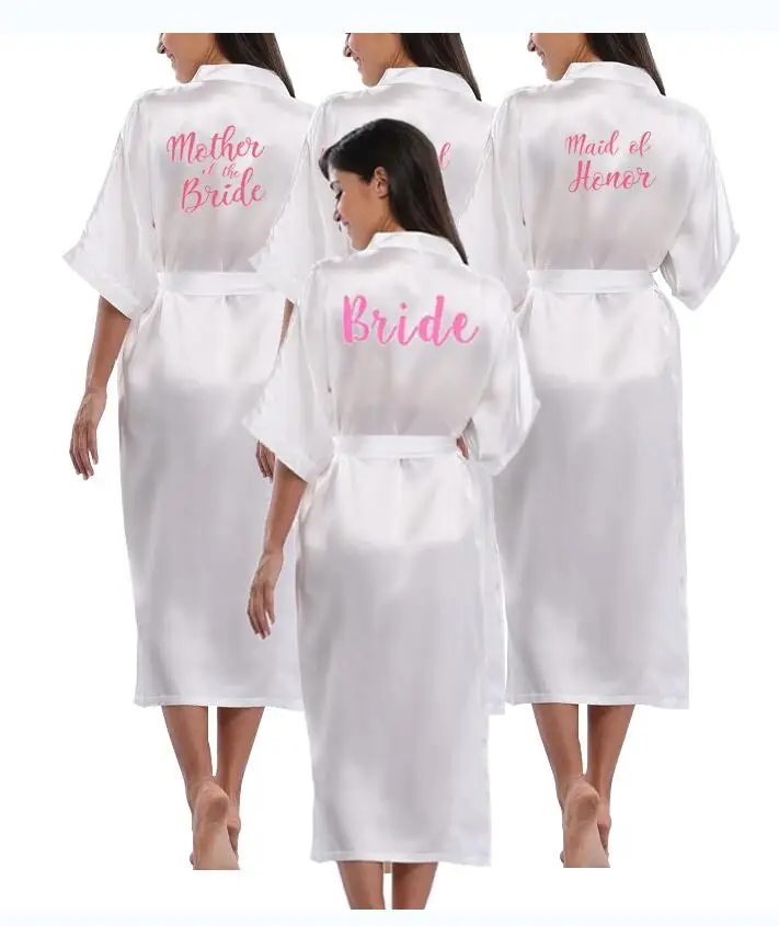 Халат кимоно Женский Длинный атласный Шелковый Свадебный халатик для невесты и