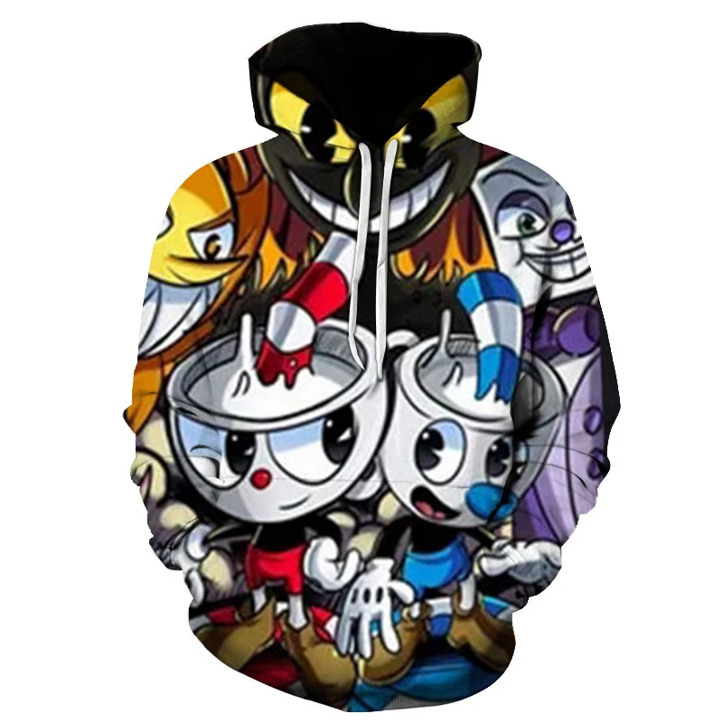

3D Children Cuphead Mugman Pullover Hoodies Long Sleeve Sweatshirt Boys Girls Men Women Clothes Parent-child Cartoon Tops Coat