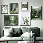 Белый цветок Зеленый Художественный лес олень природа настенная живопись холст скандинавские постеры и принты настенные картины для декора гостиной
