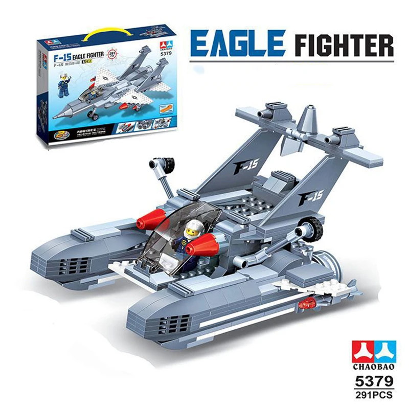 

291+PCS Military Series LCAC Air Cushion Landing Craft Airplane Model DIY Kids Bricks Toy F-15 EAGLE Fighter Set Building Blocks